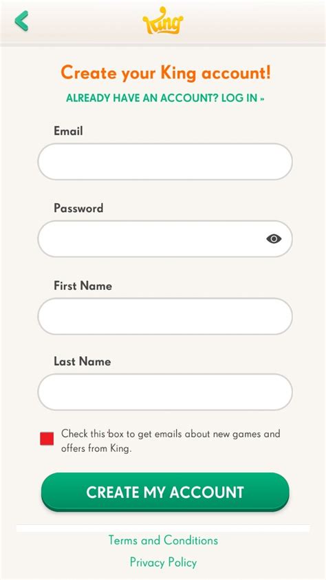 log into my king account.